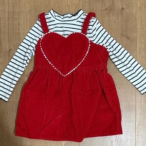 Old Navy Red Heart Dress with Striped Sleeves Valentines Day